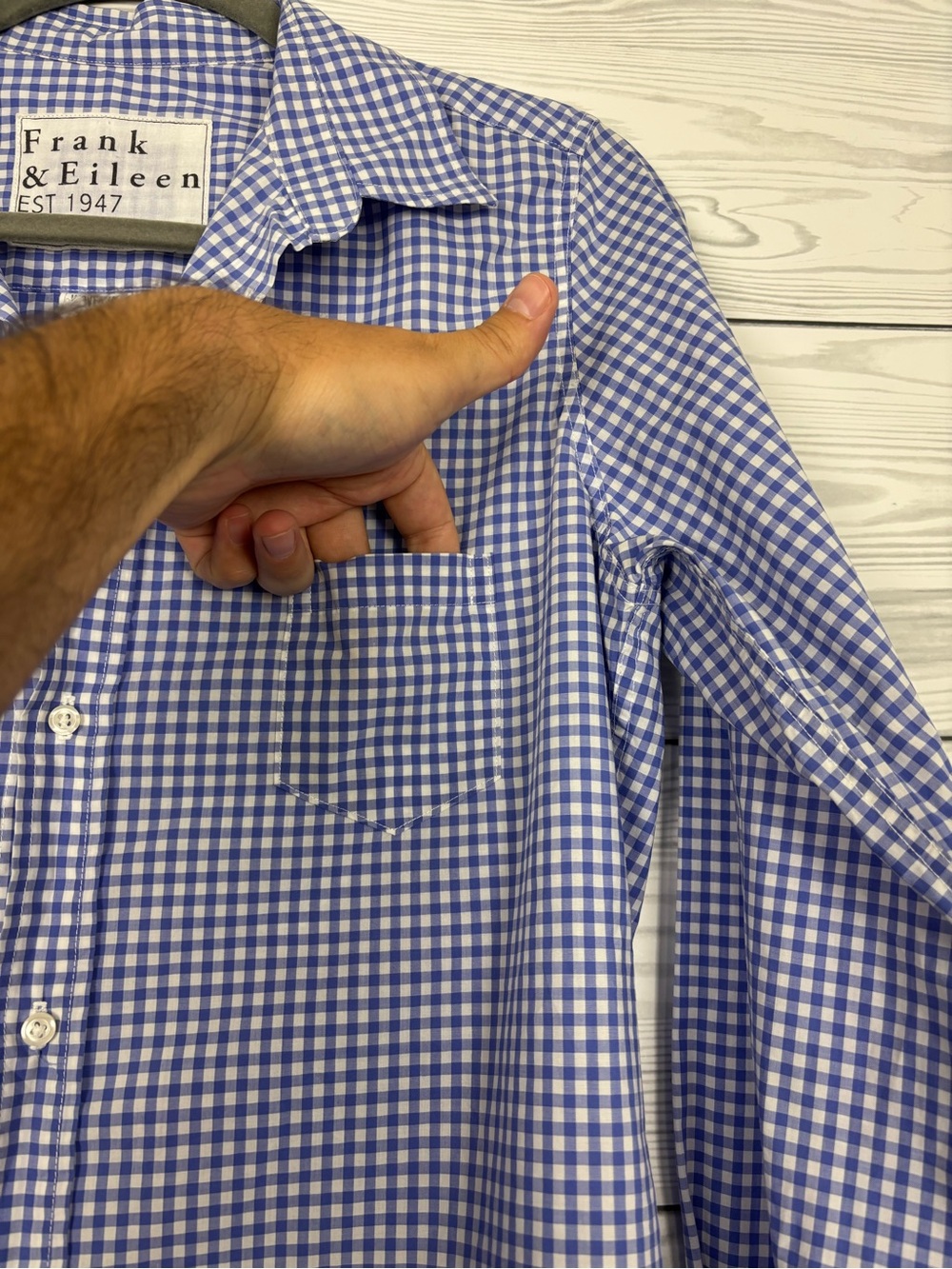 Frank & Eileen blue gingham Barry button down shirt top size large - Picture 10 of 11